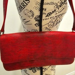 Red Leather Purse Clutch Real Animal Skin Leather